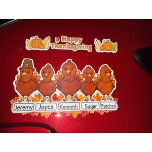 Thanksgiving Turkey Family Car Magnet Set Personalized‎ Names Autumn Fall Decor